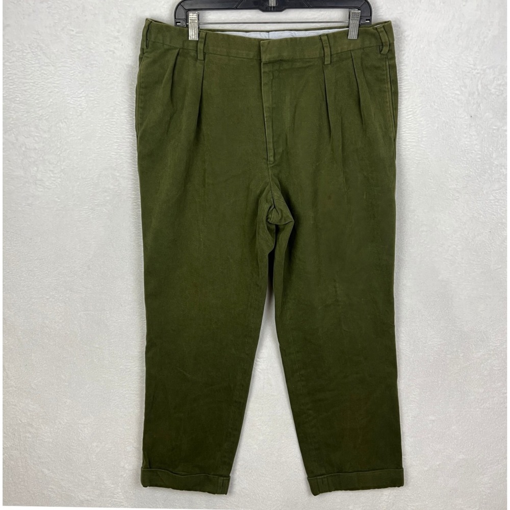 Ben Silver Corduroy Pants Mens‎ 36x30 (36x28) Green Straight Chino Italy Pleated